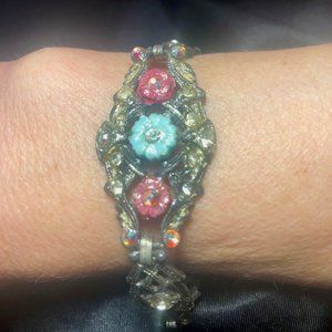 Vtg 20's or 30's Art Deco Rhinestone Floral Bracelet